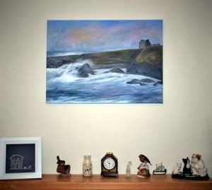 A painting of a stormy sea in situ